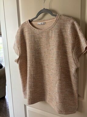 Sea New York Peach Bouclé Short-Sleeve Top